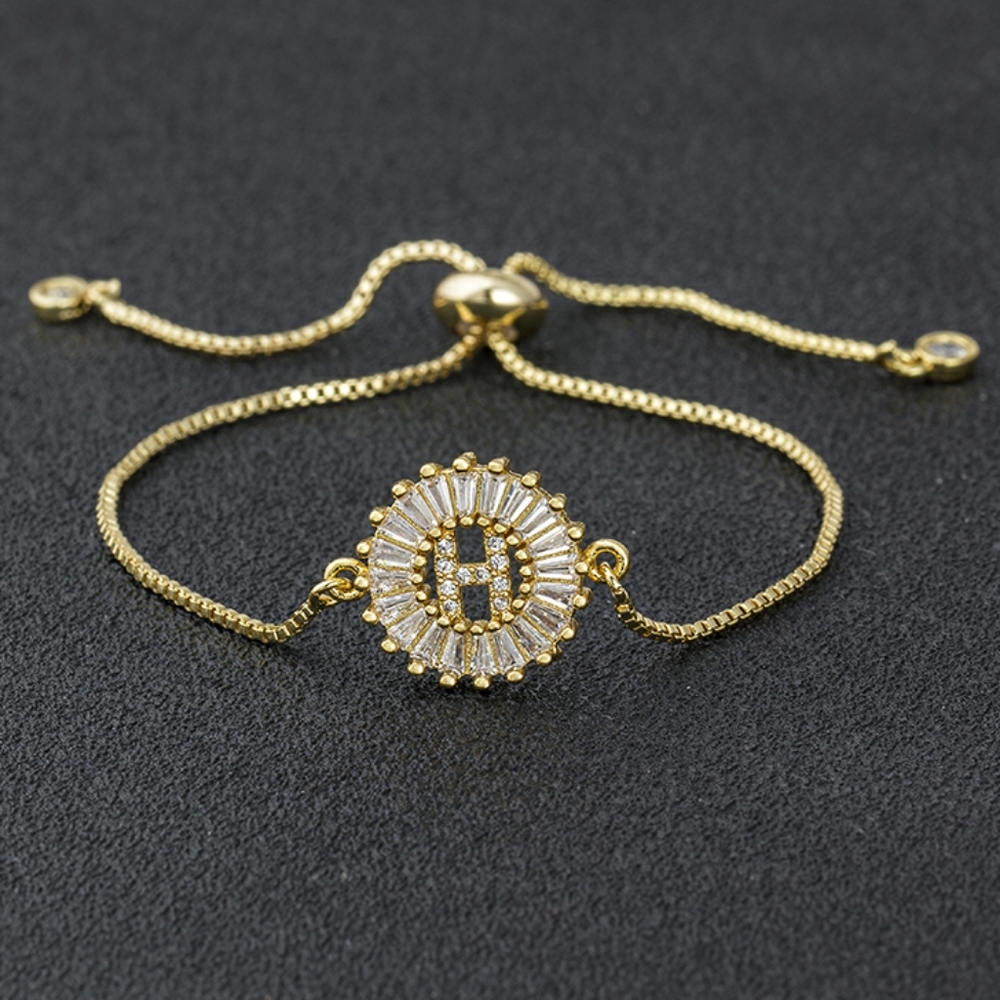 Initial H micro pave cubic zircon 18k gold plated letter charm bracelet